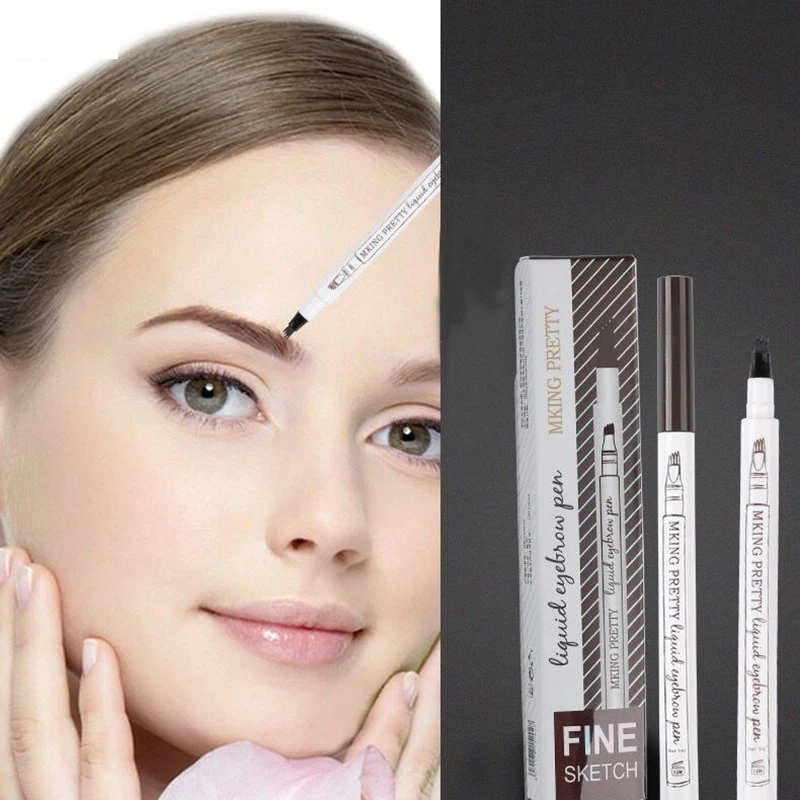 Lápiz de cejas para tatuaje Microblading, lápiz líquido 3D para cejas, 4 puntas de horquilla, resistente al agua, maquillaje de cejas Natural de larga duración, TSLM1