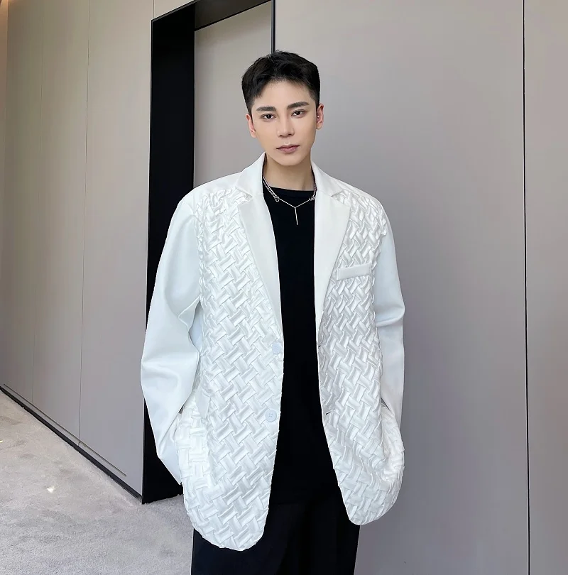 The new autumn of 2021 high sense personality woven Mosaic small suit fashionable fried casual men's suit coat