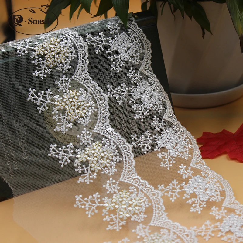 5yards/lot Width 11cm White Black Beige Cotton Embroidered Mesh Lace Fabrics, Crochet Lace Trim, RS469