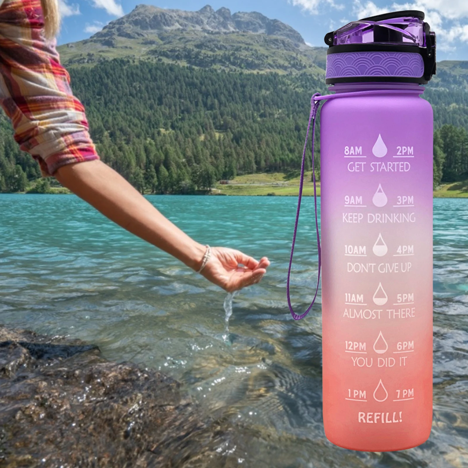 Outdoor Fitness Portable Clear 1L Climbing Bicycle Motivational Water Bottle With Time Marker Leakproof Canteen For Sports