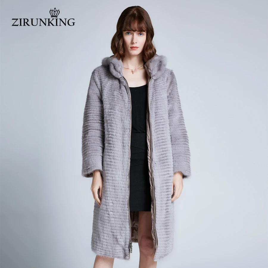 ZIRUNKING – manteau Long en fourrure de vison véritable pour femme, réversible, naturel, chaud, mode hiver, vêtements d\'extérieur, zc194