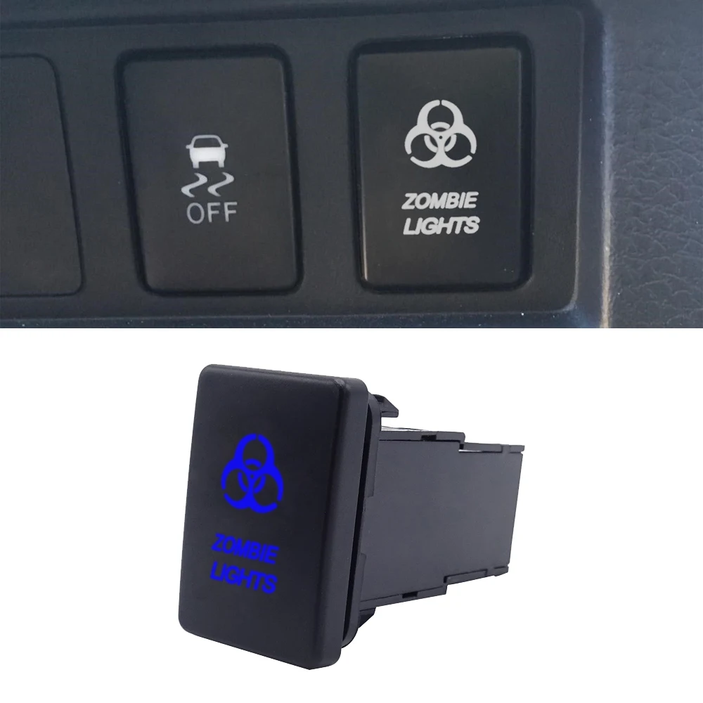 

Wsen Push Button with Zombie Lights Symbol Blue Backlight ON-Off Switch with Connector Wire Kit Fit For Toyota Yaris Tacoma RAV4