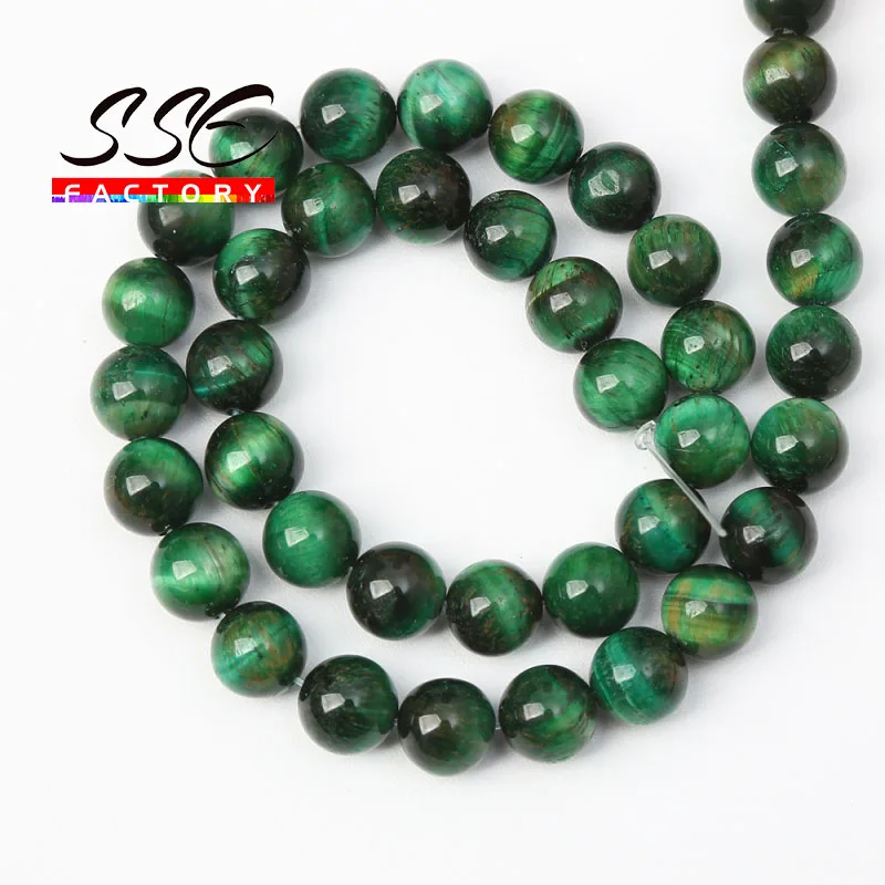 Perles en œil de tigre vert naturel pour la fabrication de bijoux, pierres rondes, amples, Bracelets DIY, accessoires, vente en gros, 15 ''6 8 10 12 14mm