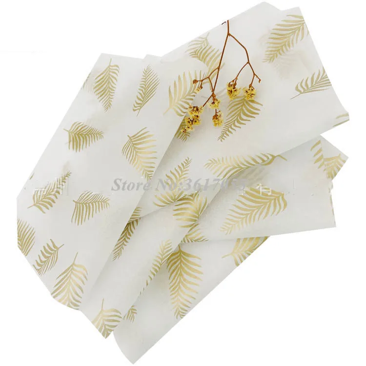 20/50/100pcs Gold Print Feather Pattern Tissue Paper Wholesale 50x70cm Shoes Clothes Gift Packing Papers