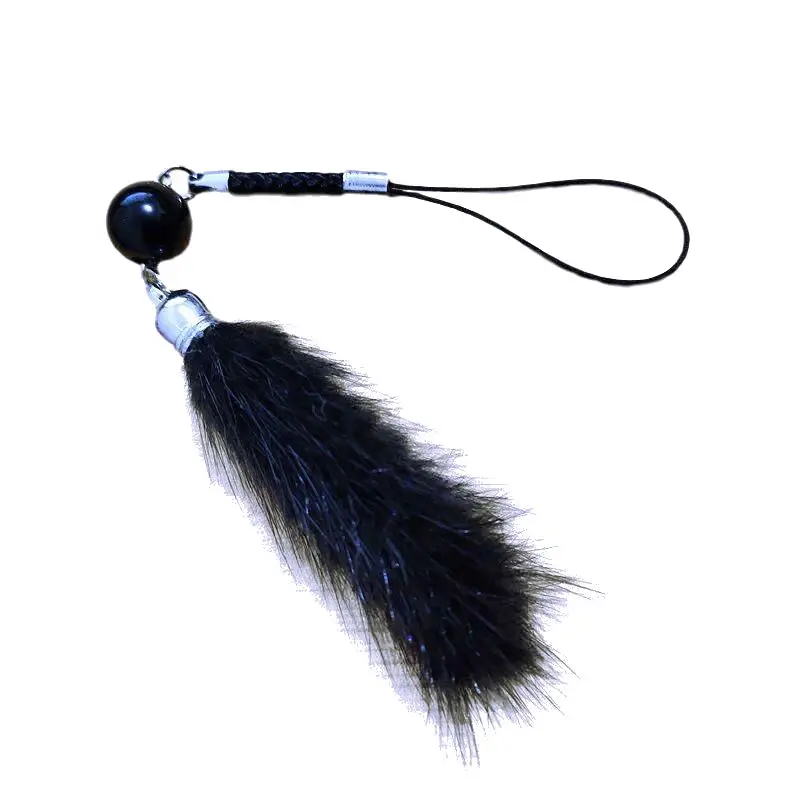 32 Color Mink Fur Key Chain Colorful Beads Tail Key ring Mobile Phone Pendant Handmade Gifts Fur Brand Charms Mini Car Key rings