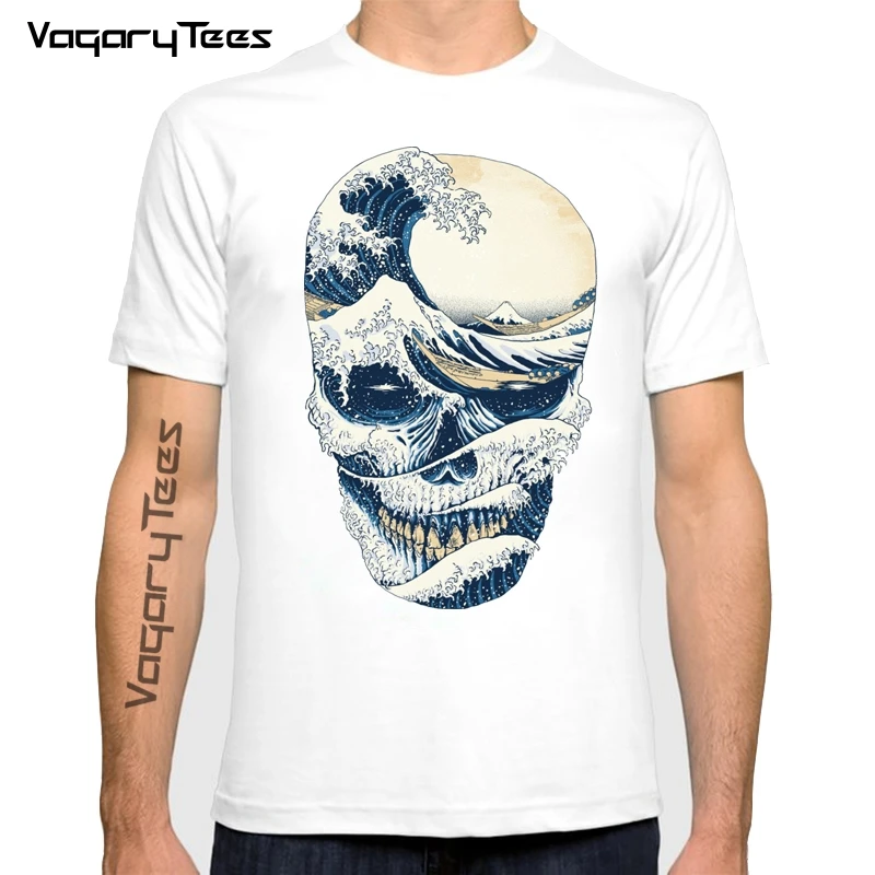 Vagarytees Fashion Men's Short Sleeve Summer Boy Casual Tees The Great Wave Skull Men Tops Vintage Art T-Shirt