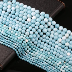 Wholesale Natural Larimar Gem Stones Round Loose Beads Ocean Sea Stone Beads for Women Jewelry Making DIY Bracelet Necklace 14''
