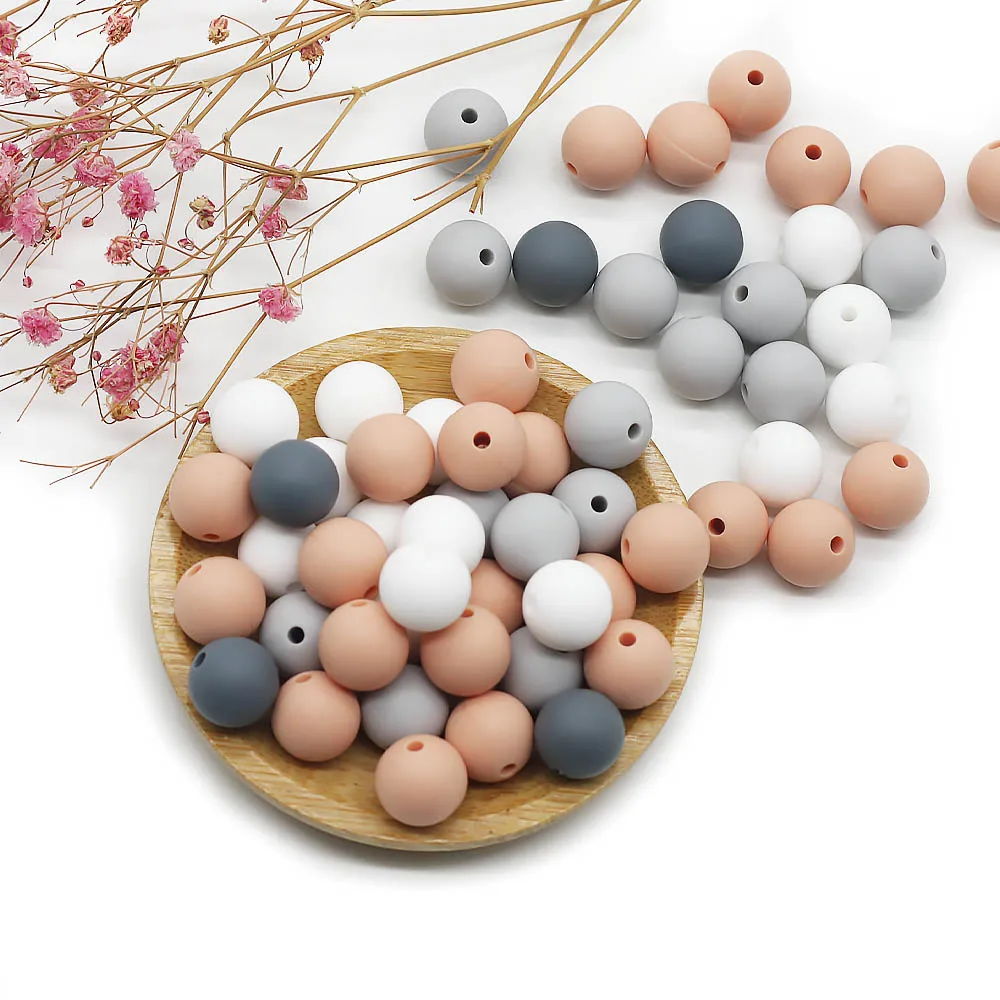 Cute-idea 12mm Silicone Beads 10pcs Baby Teething Beads BPA Free Nursing Bracelet Silicone Tiny Rod Baby Teether Toy Pacifier