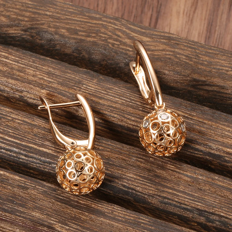 SYOUJYO 585 Gold Color Ball Drop Earrings For Women Fashion Natural Zircon Jewelry Vintage Bride Wedding Dangle Earrings