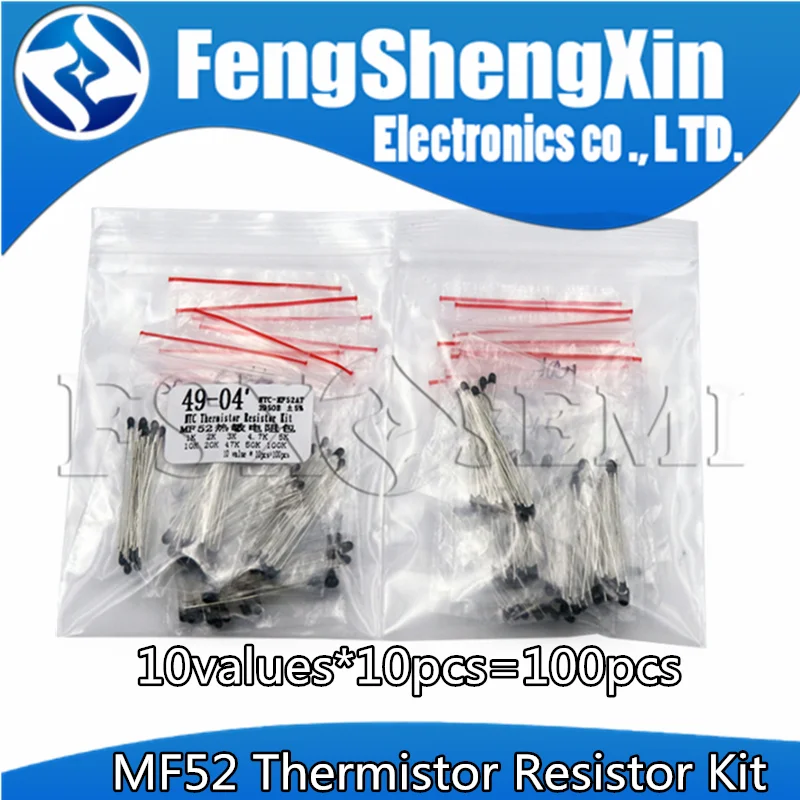 10values*10pcs=100PCS NTC MF52 Thermistor Resistor Kit NTC-MF52AT 1K 2K 3K 4.7K 5K 10K 20K 47K 50K 100K ±5% 3950B 3950K