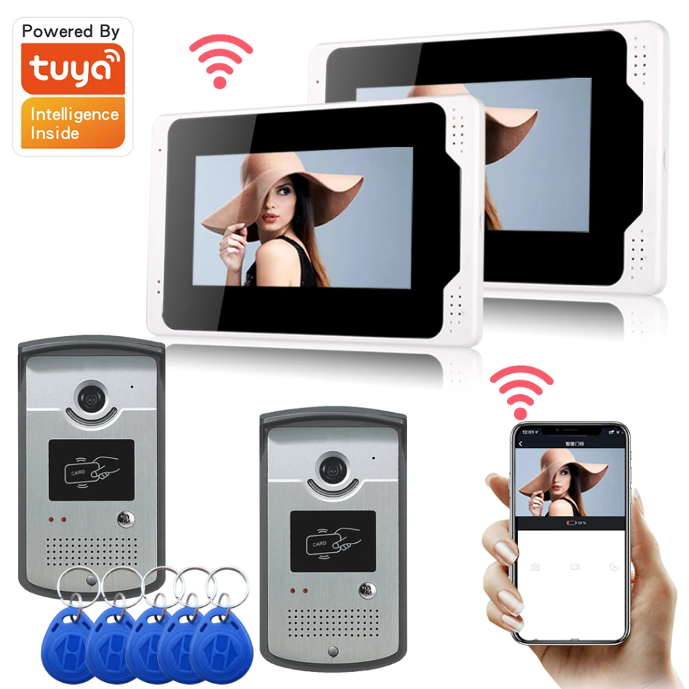 

7 Inch tuya app1080P Wifi Smart Video Door Phone Intercom with Wired Doorbell APP/Card Swipe 4 wire Touch Screen