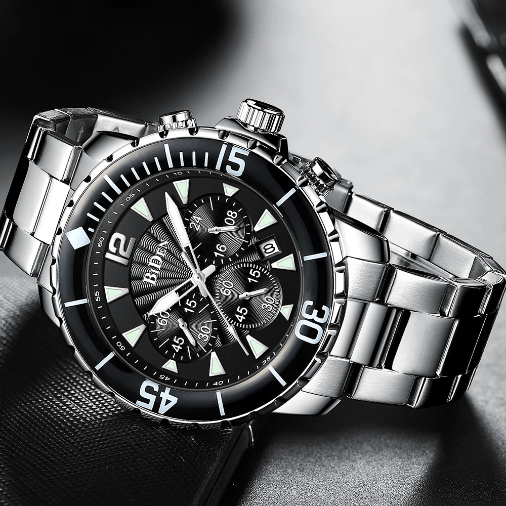 2023 Luxury Men's Quartz Watches Business Stainless Steel Wristwatch Waterproof Luminous Function Chronograph Calendar Multidial