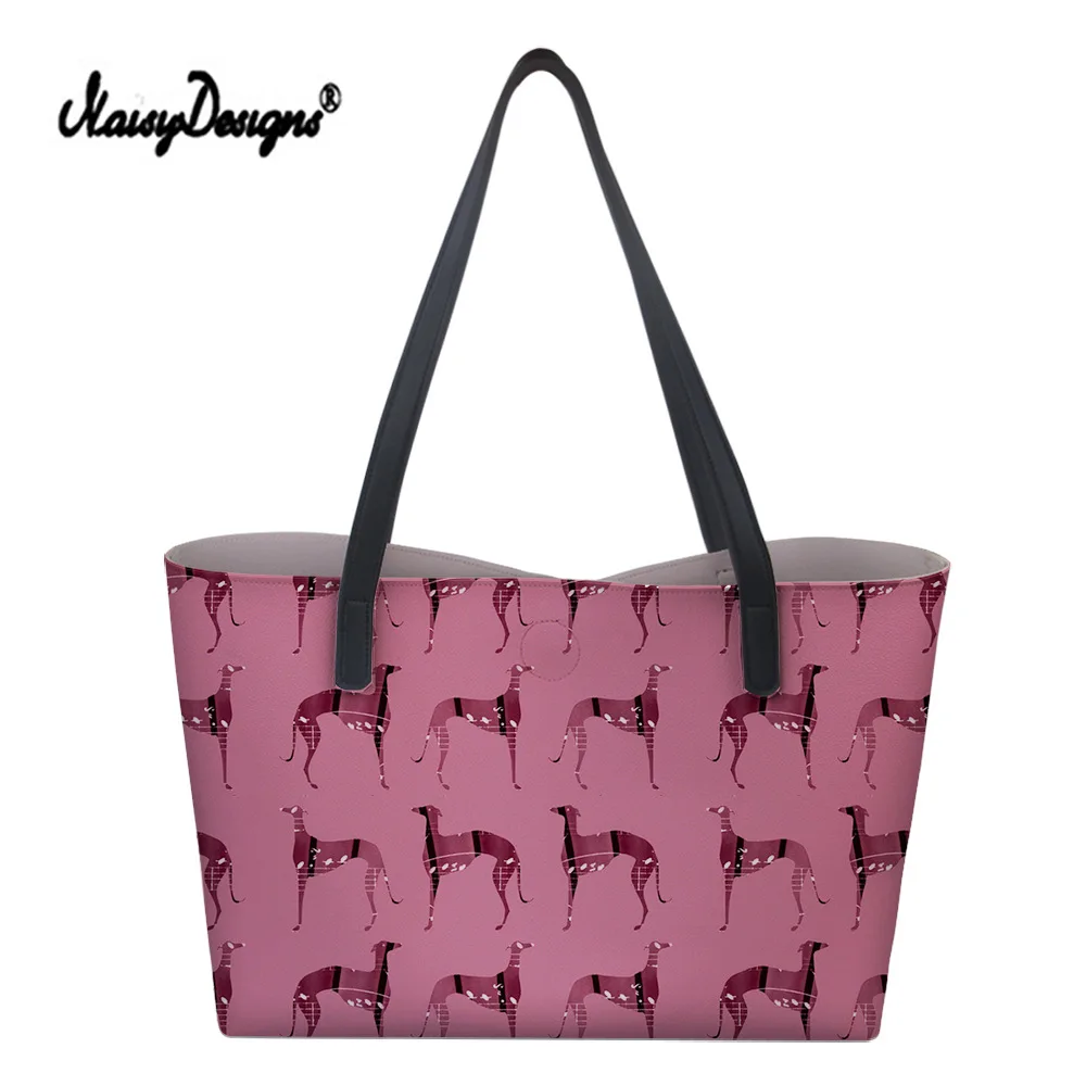 

Women Hangbags Pink Greyhound Dog Prints Ladies Shoulder Tote Bags for Travel Organizer Female Top-Handle Bags DropShipping