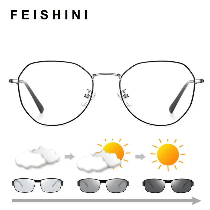 Feishini Anti Blue Light Glasses Women Blocking Filter Reduces Eyewear Strain Clear Photochromic Eyeglasses Men Polarized