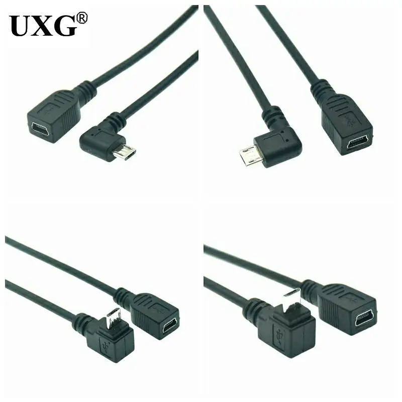 25cm 90 Degree 4x Angle Micro Male to Mini Female USB Adapter Converter Data Charger Cable CORD new up down right left