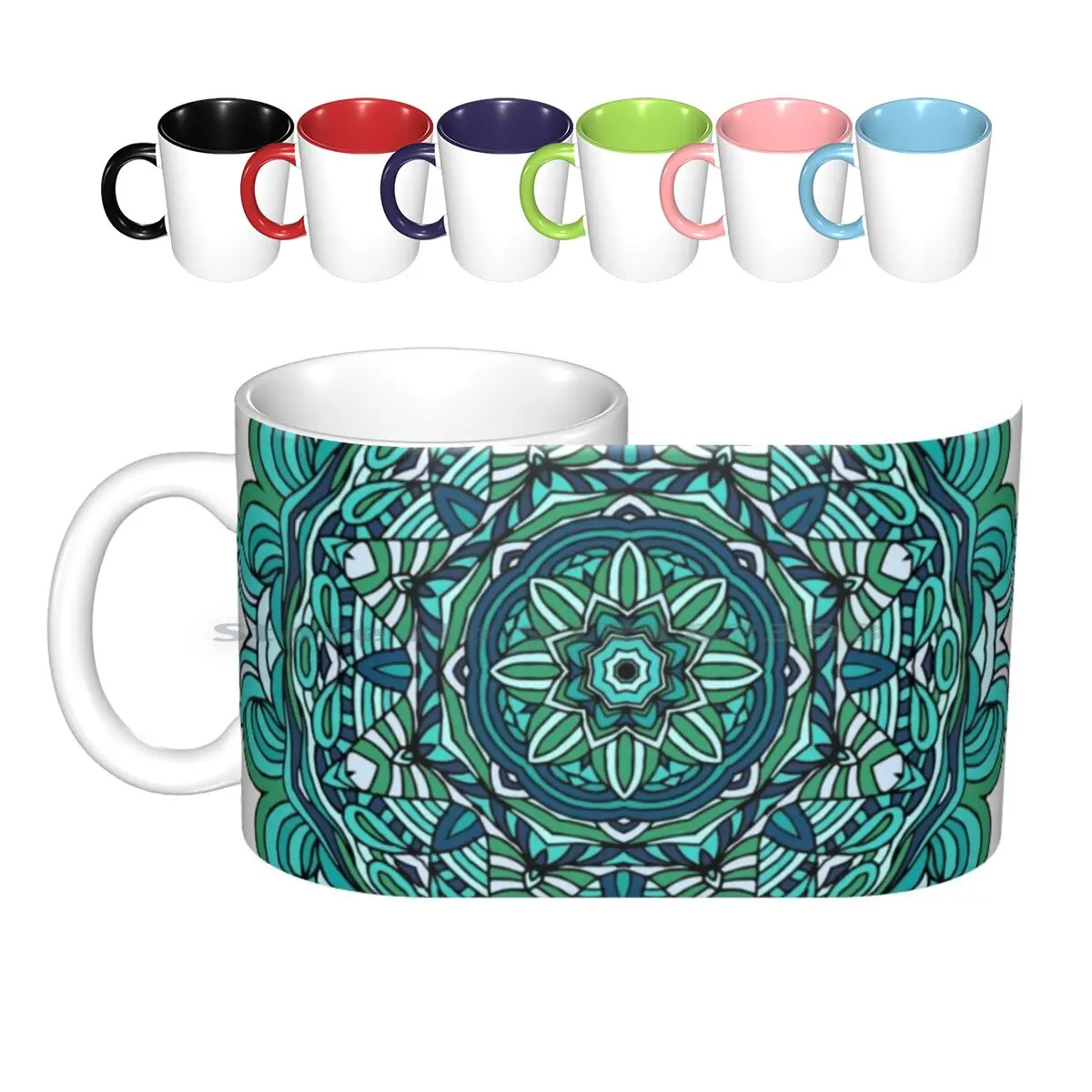 Blue Mandala Ceramic Mugs Coffee Cups Milk Tea Mug Ethnic Pattern Mandala Asian Blue Grey Indian Culture Background Ornate