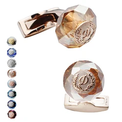HAWSON Luxury Letter D Cufflinks 6 Colors Options Stone Cuff Links Rose Gold Color Mens Fashion Jewelry Gifts For Ceremony