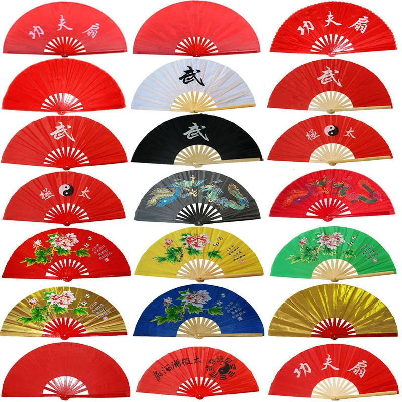 Folding Chinese Kung Fu Fan Bamboo Tai Chi Martial Arts Fan Kung Fu Performance Dance Two Dragons Fans Wushu China Traditional