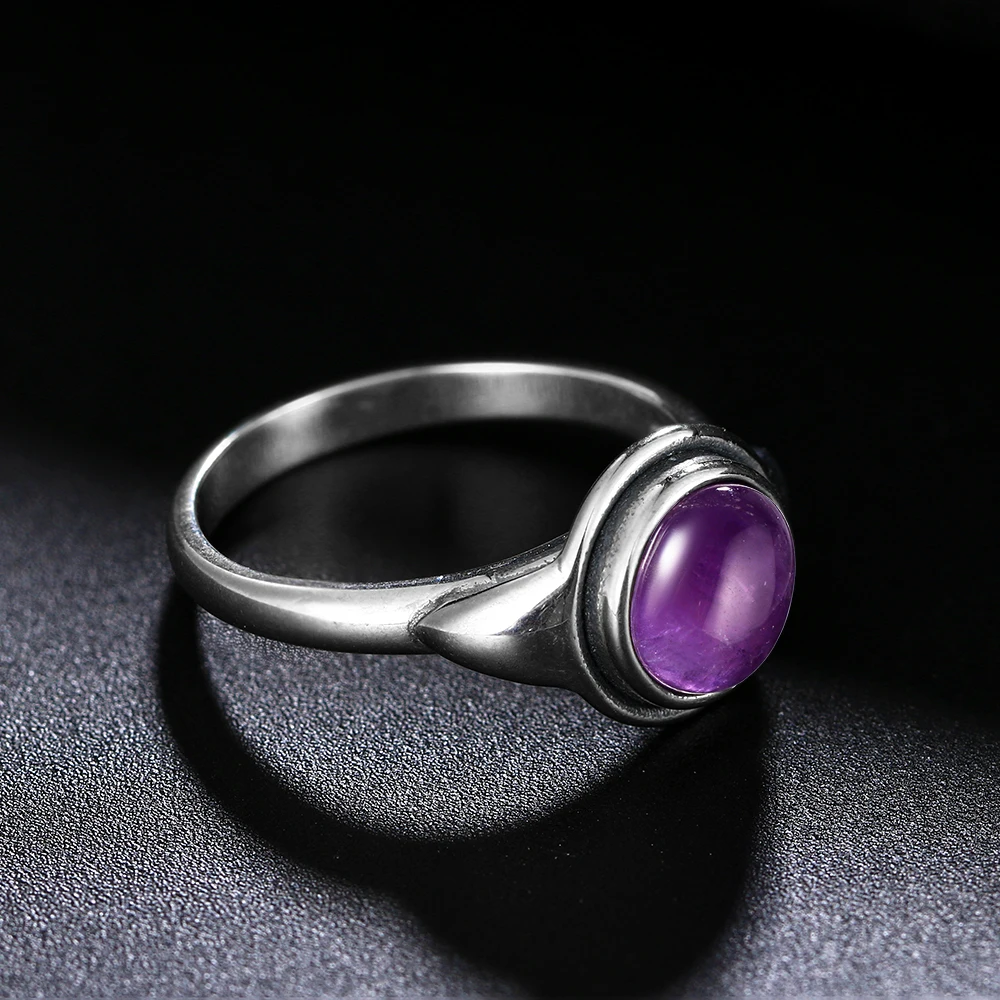Simple Ring Jewelry Natural Labradorite S925 Silver Round Tiger Eye Moonstone Ring for Women Wedding Party Luxury Gift