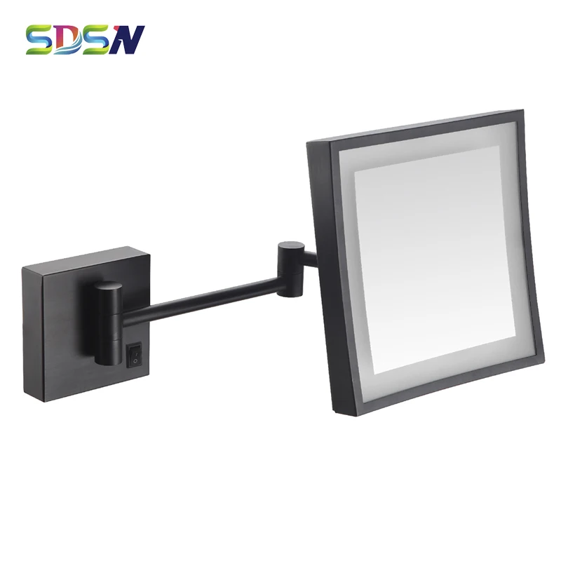 

LED Bath Mirror SDSN Black Bronze LED Hairdressing Magnifer 3X Square LED Bathroom Mirrors Wall Mounted 8inch Cosmetic Mirror