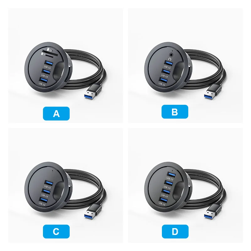 USB HUB Mount In Desk HUBs USB 3.0/2.0 HUB With SD/TF Card Reader External Stereo Sound Type C Port For PC/Tablet USB Splitter