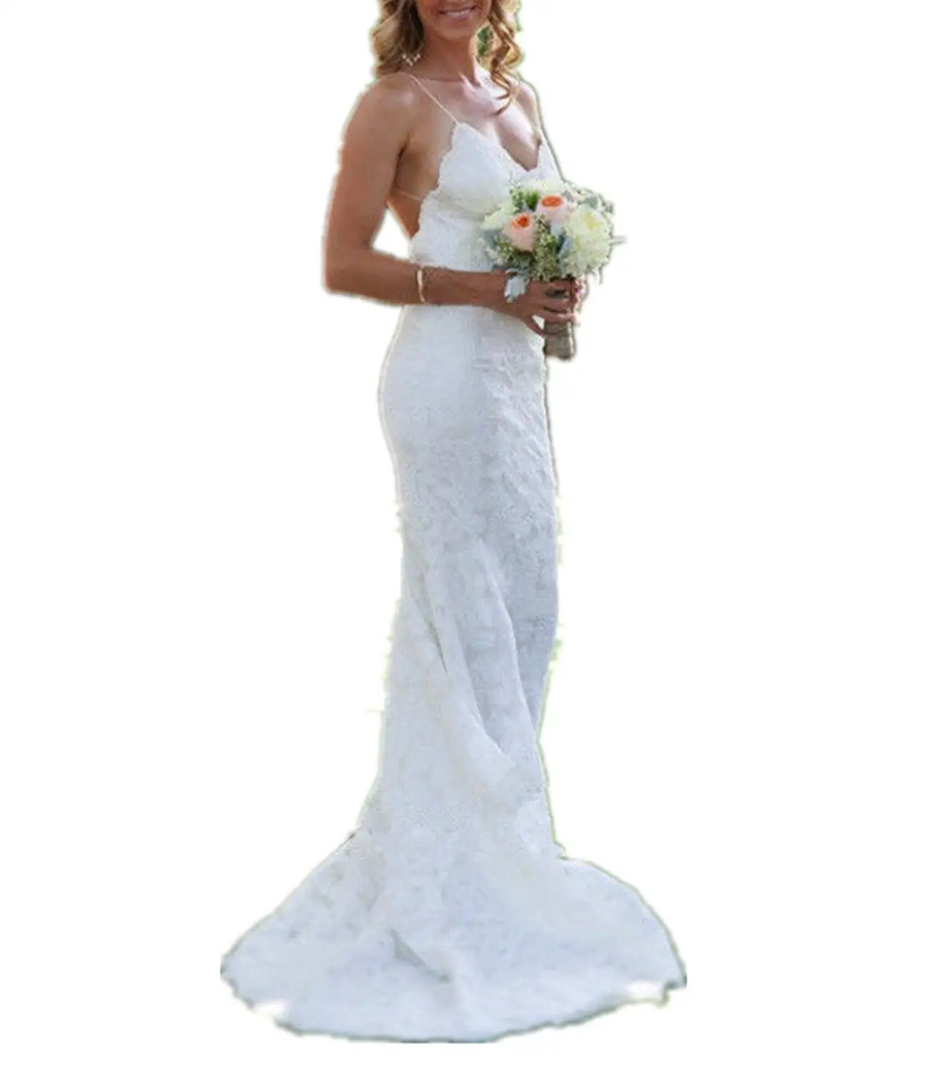 Charmingbridal – robe de mariée en dentelle festonnée, style sirène, longueur au sol, dos nu, pour la plage, tailles 2 4 6 8 10 12 14 16