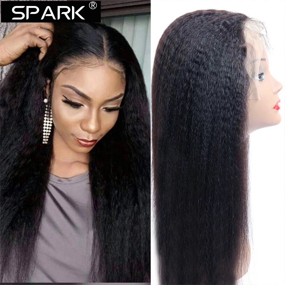 SPARK Kinky Staight Lace Front Wig Yaki Straight 13x4 HD Transparent Lace Frontal Wigs For Women Human Hair Wigs Natural Hair