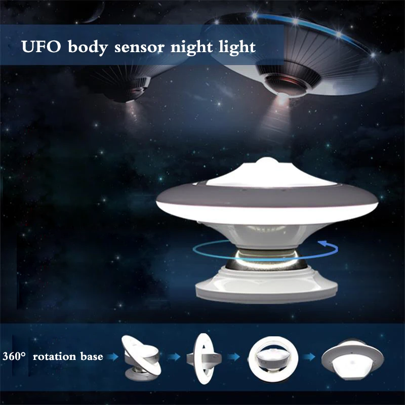 360 Degree Creative UFO Night Light Recharging LED Cabinet Light Intelligent Human Sensor Corridor Light