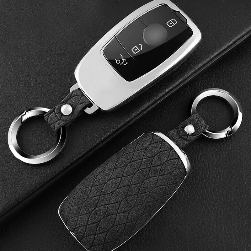 

New Suede Leather Zinc Alloy Smart Car Key Fob Holder Case With Keychain For Mercedes Benz Part Styling Accessories