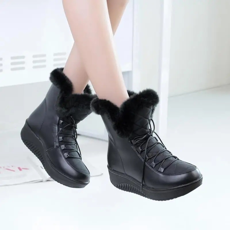 MORAZORA Plus size 35-44 New snow boots women wedges lace up ankle boots white black platform shoes warm fur winter boots female