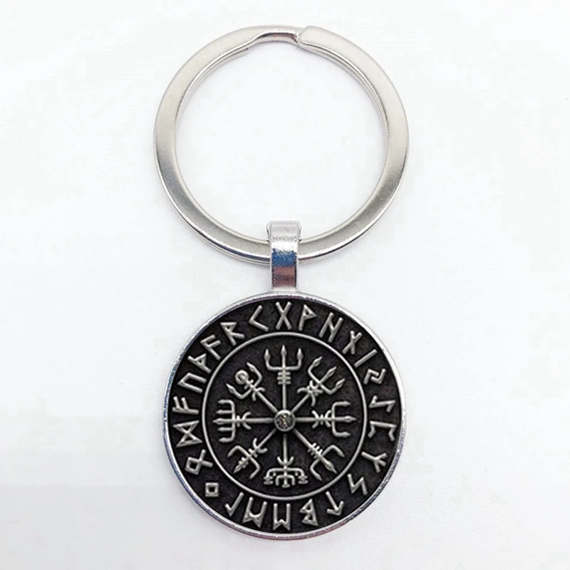 Popular New Vegvisir Viking Pirate Keychain Viking Compass Pattern Glass Pendant Keychain Best Gift