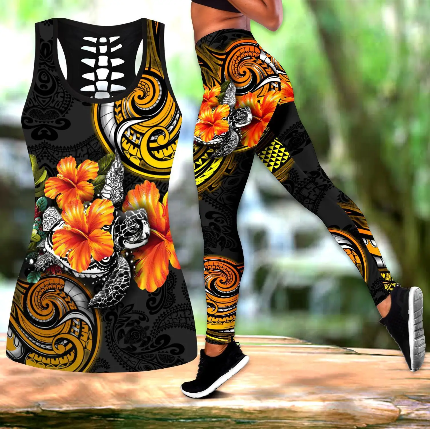 Pohnpei Amazing Polynesian Turtle Hibiscus 3D All Over Printed Legging & Tank top Sexy Elastic Female Skinny Leggings DDK32