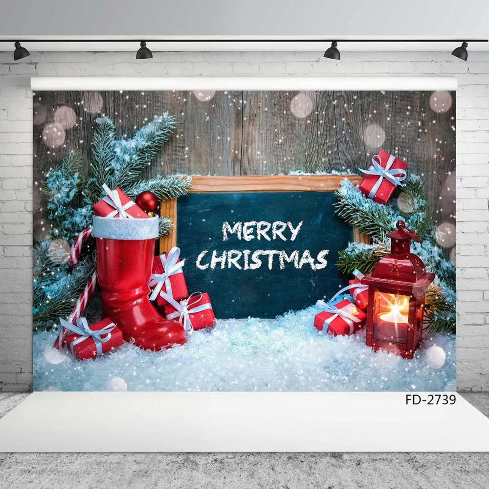 Christmas Gifts Sock Decor Placard Snow Sparkling Photographic Backdrops Vinyl Background for Baby Children Photoshoot Props