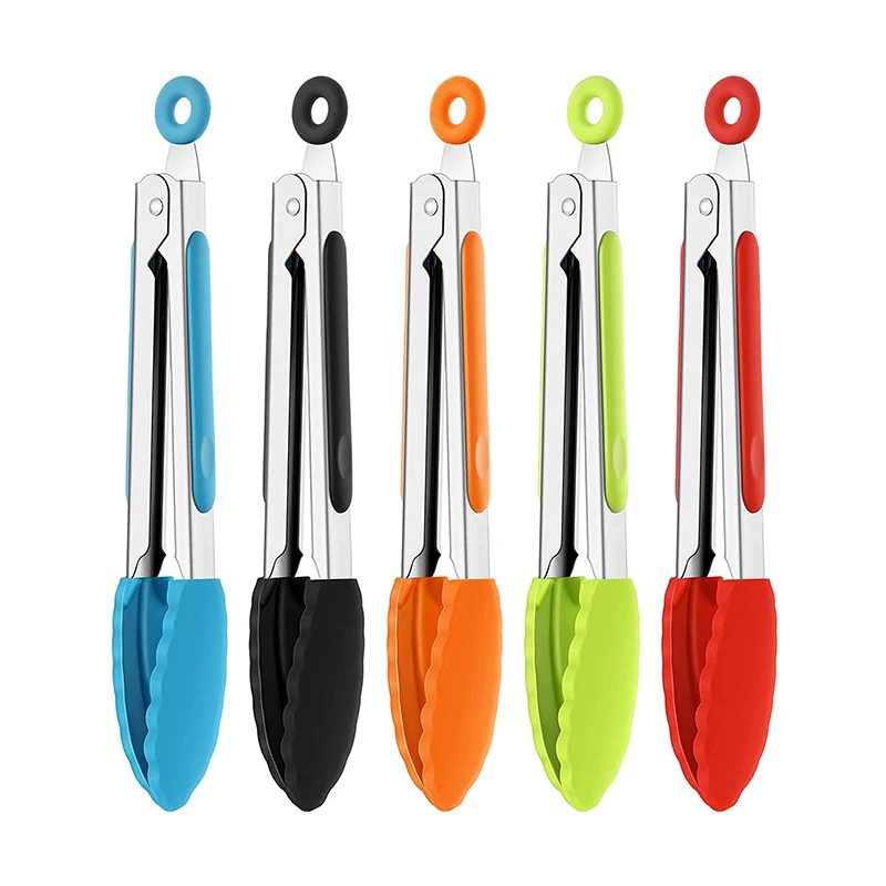 7/9/12 Zoll Silikon-Grillzange für die Küche, Edelstahl, verriegelbare Kochzange mit Silikonspitzen, rutschfeste Lebensmittelzange zum Kochen – Detail 11