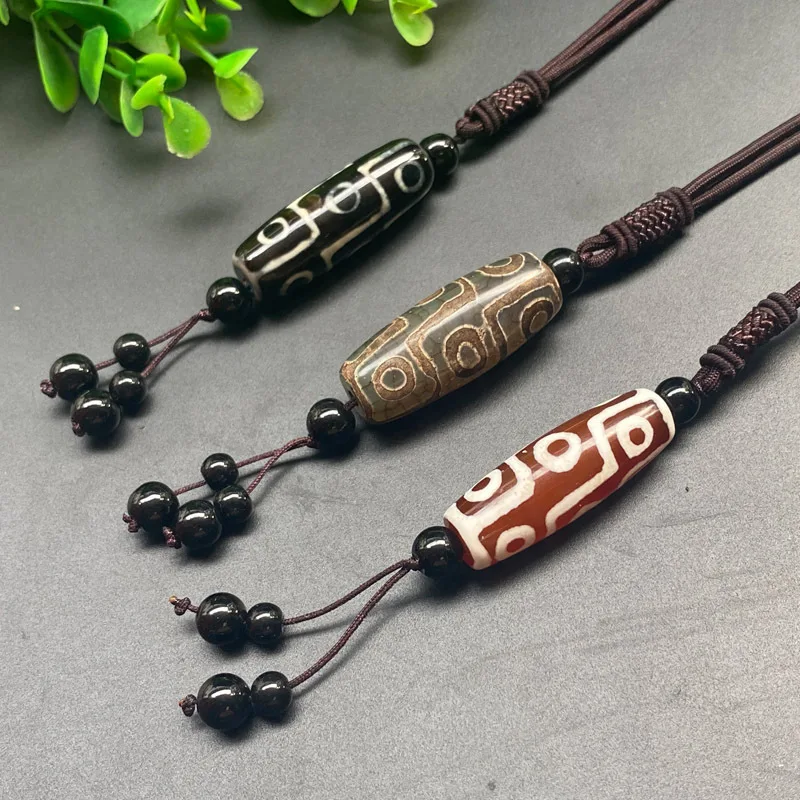 Nine Eye Tibet Dzi Pendant Drop Choker Necklace Natural Stone Materials Fashionable Style Tibet Heaven Bead Bring Good Luck