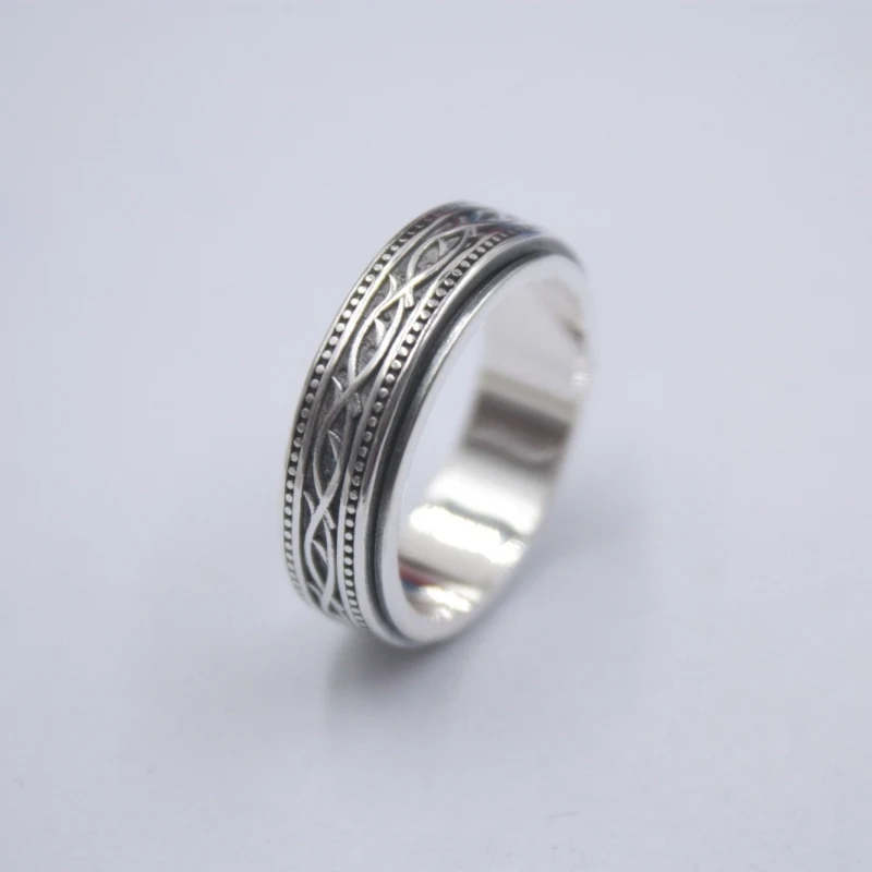 

Pure 925 Sterling Silver Ring Band 6mm Branch-Pattern Ring Size from 6.5-12 For Unisex