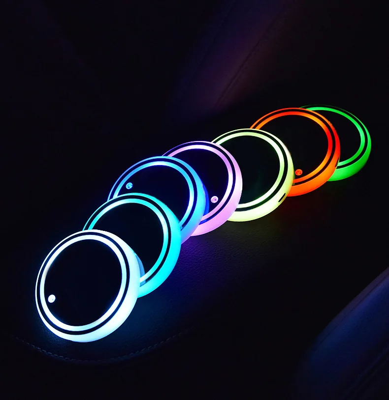 Customize 2 Pcs 7 Colors Car LED Cup Holder Light Mats Car Coasters Bottle Atmosphere Light Backlight LED Cup Holder Pads