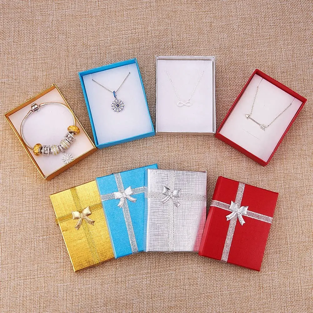 12pcs Cardboard Jewelry Boxes Packaing Bowknot Rectangle Cases For Earring Necklaces Pendants Jewellry Display 9x7x3cm PANDAHALL