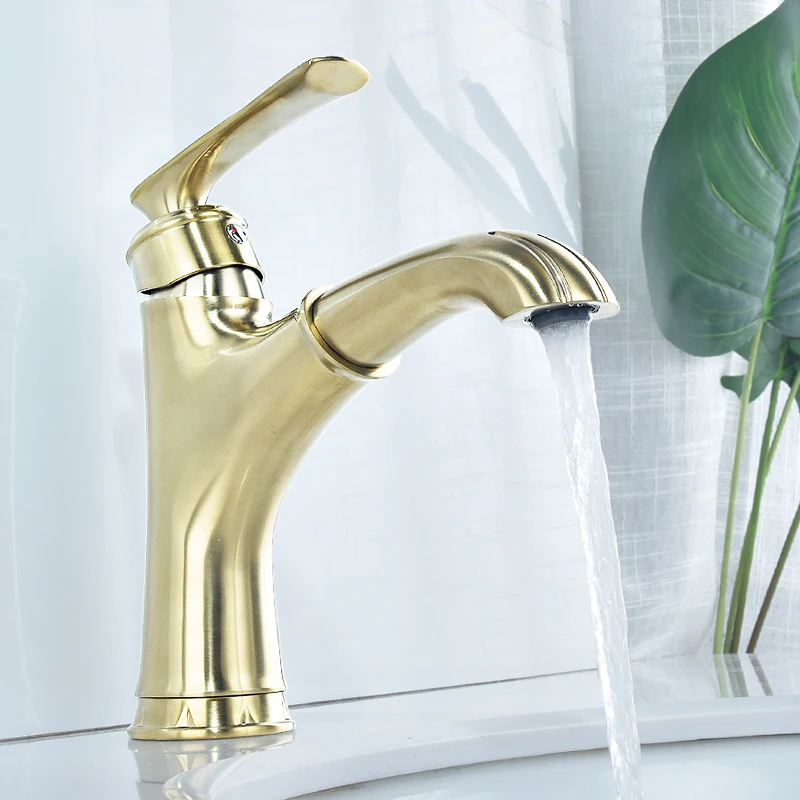 

Brass Bathroom Basin Sink Pull Out Faucet Hot And Cold Mixer Faucet Tap 360 Degree Rotating Crane Black Countertop Faucet