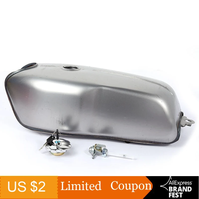 DUPANQ 9L Vintage Cafe Racer Motorcycle Fuel Tank Bare Steel with Thick Iron Cap Switch For RD50 RD350 CG125