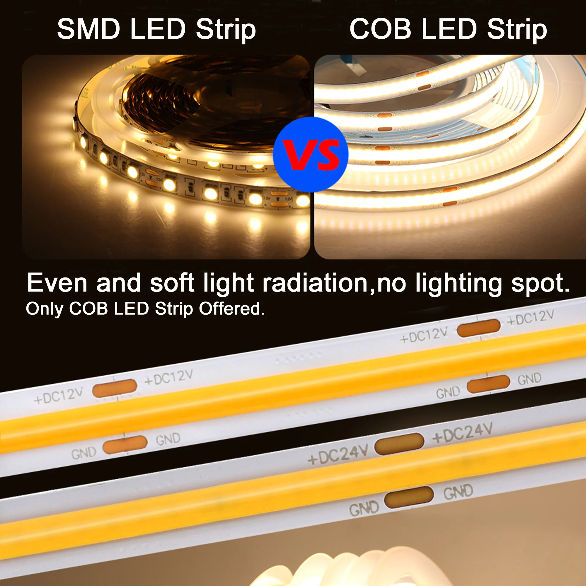 DIY LED U-Home High CRI Ra 90+ DC12V DC24V 8mm 480leds/M Flexible COB LED Streifen Licht Linear Ultra Helle Warme Natur Reines Weiß – Detail 15