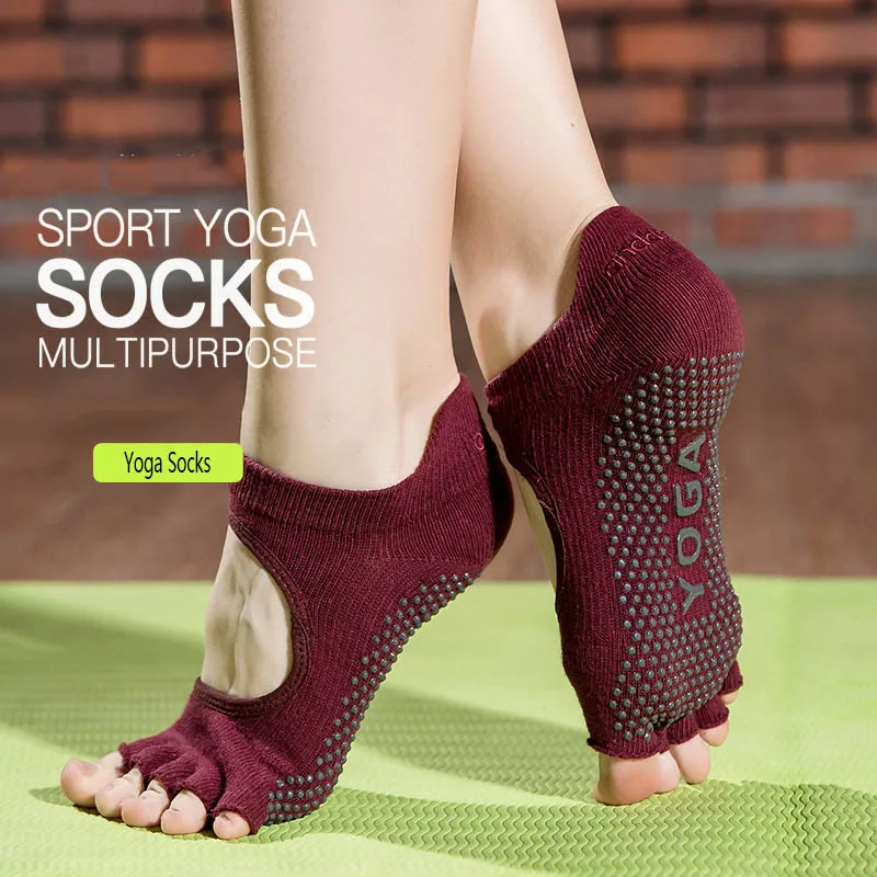 Women Yoga Socks open-toedQuick-Dry Anti Slip Silicone Gym Pilates Ballet Socks Fitness Sport Socks Cotton Breathable Elasticity