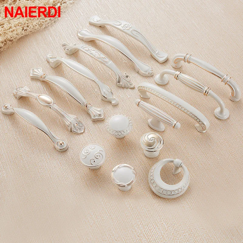 NAIERDI Zinc Aolly Ivory White Cabinet Handles Kitchen Cupboard Door Pulls Drawer Knobs European Fashion Furniture Handle