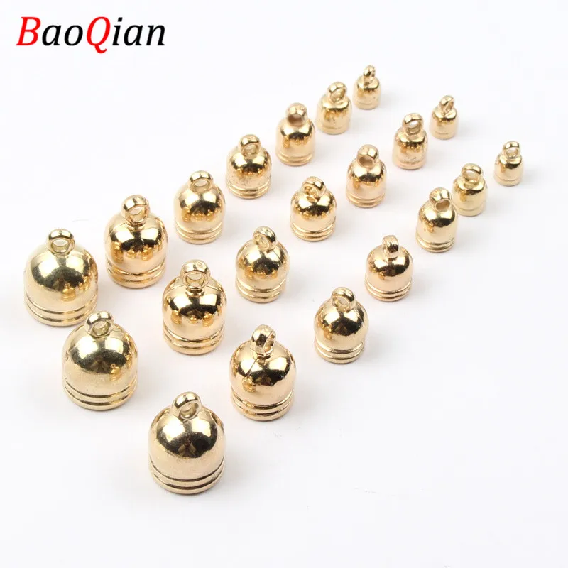 6/7/8/10/12/14MM Gold Color Round Tassel End Cap Beads for DIY Jewelry Making Leather Rope Crimp End Cap Jewelry Fasteners