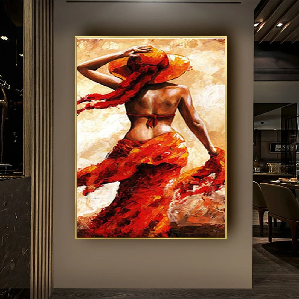 

Beautiful Red Dress Girl Oil Painting Modern Living Room Wall Decor Hand Painted Canvas Art Paint No Framed Canvas Paintings