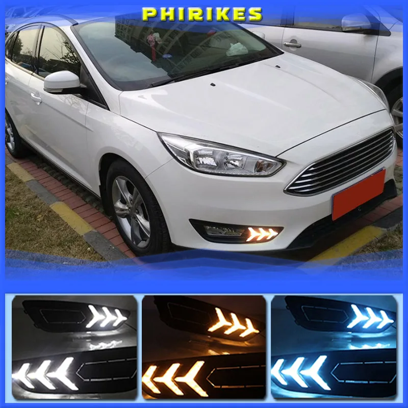 

1Pair DRL For Ford Focus 4 2015 2016 2017 2018 Daytime Running Lights Fog head Lamp cover with Yellow turn signal