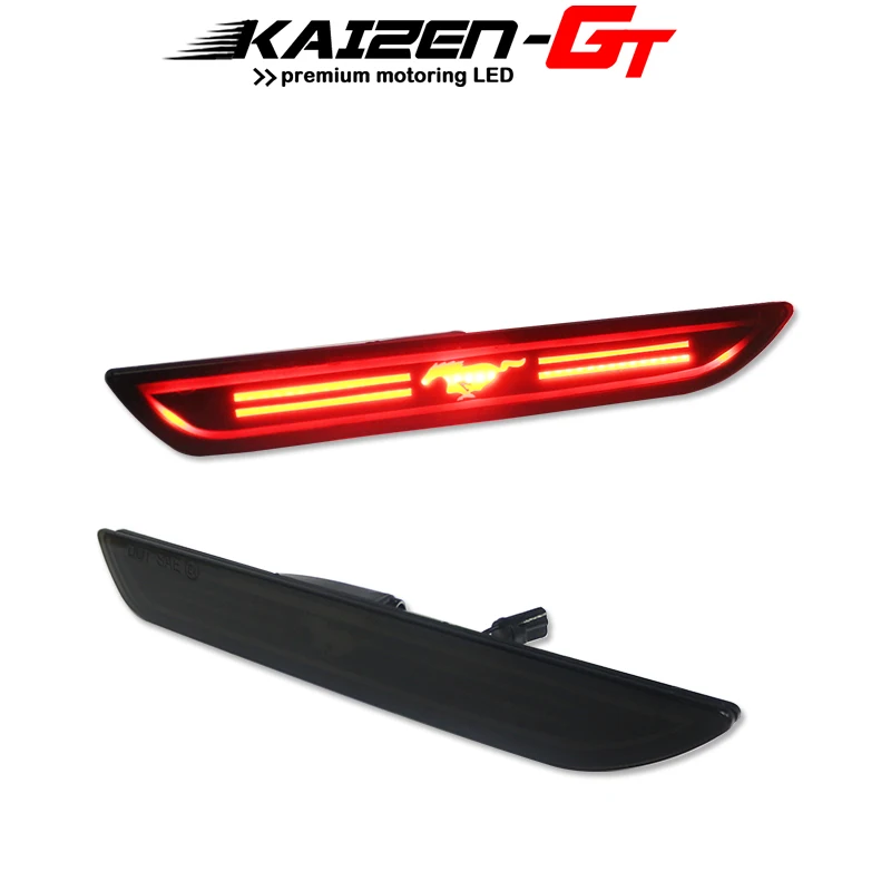 Smoked Lens Red LED 48-SMD 3D Mustang Design Rear Bumper Side Marker Lights For 2015-2018 Ford Mustang Fender Side Marker Lights