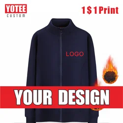 YOTEE Winter Stand Collar Jacket Logo Custom Embroidery Printed Zipper Jacket Thicken High Quality Hoodie Logo Custom Outdoor