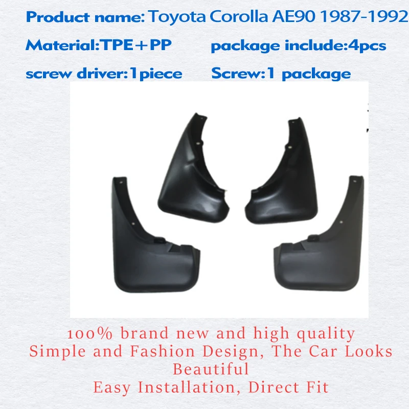 Front Rear 4pcs FOR Toyota Carola AE90 E90 1987-1992 Mudguard Fender Mud Flap Guards Mudflap Splash Car Accessories Auto Styline