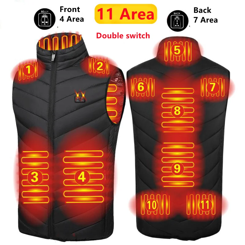 Chaqueta con calefacción de 11 áreas USB para hombre y mujer, chaquetas con calefacción eléctrica para exteriores, abrigo térmico deportivo cálido,